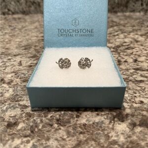 Touchstone Crystal Sparkling Silver Stud Earrings